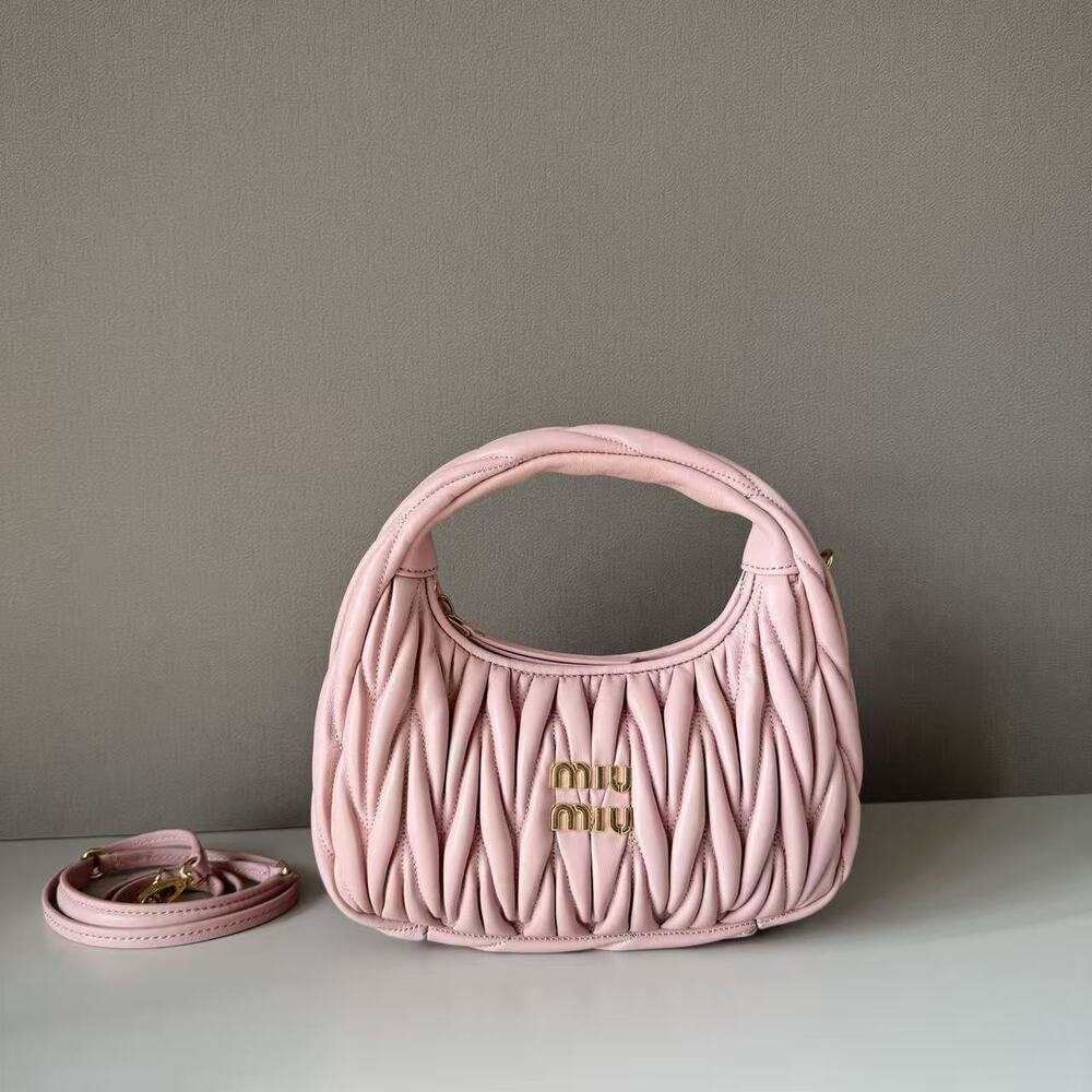 Miu Miu Pink Matelassé Leather Mini Wander Hobo Bag